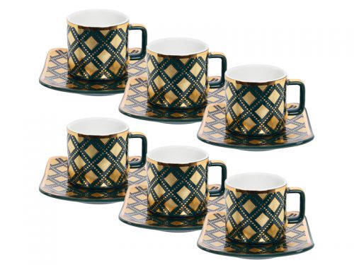 Кофейный сервиз 12 предметов 120мл зеленый с золотом