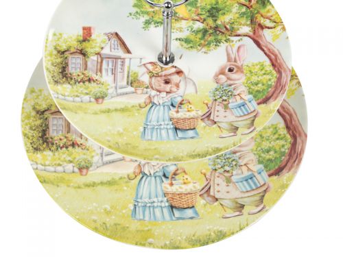 Блюдо для пирожных двухярусное "Кроличьи истории" 26см