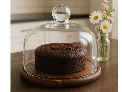 Деревянный поднос для сервировки со стеклянной крышкой 29х21см