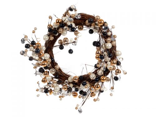 Декоративный венок 40 см черный с золотом (пластик)