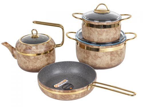 Набор из 4 предметов Brioni "Royal Stone Ti̇gereye Gold" (кастрюля 18 см, 2,5 л/ кастрюля 24 см, 5 л
