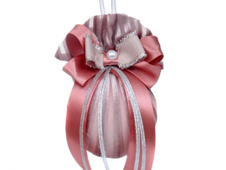 Елочный шар ø 8 см с двойным бантом и жемчужиной 
