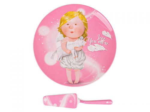 Блюдо для торта с лопаткой "Love you more" 26см