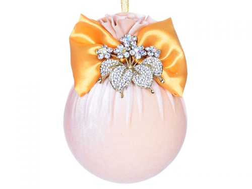 Елочный шар цветы на золотом банте 