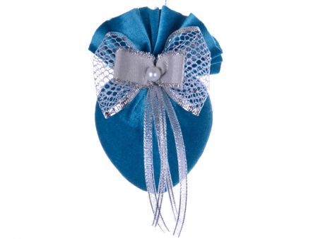 Елочное украшение сердце с двойным бантом 