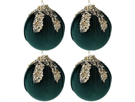 Набор из 4-х шаров вельвет темно-зеленый, 10см