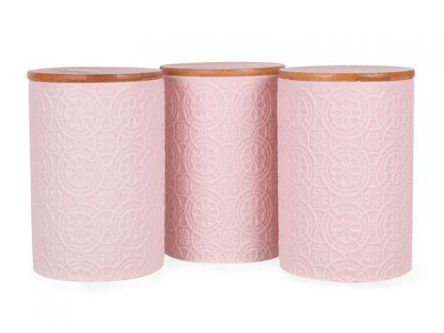 Набор из 3-х банок для сыпучих с бамбуковой крышкой 10х10х15см