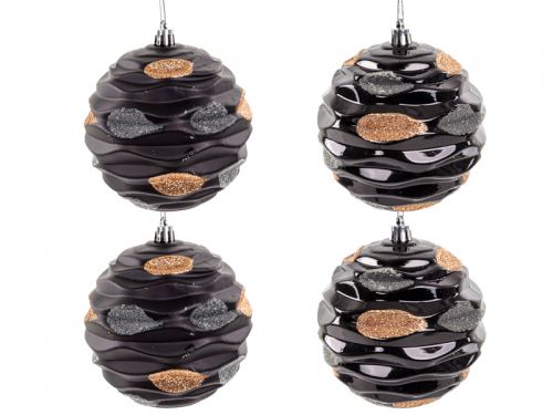 Набор елочных украшений 4 штук  10 см черный с золотом (пластик)