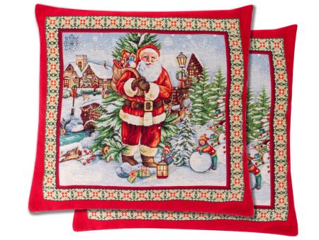 Наволочка двухсторонняя новогодняя гобеленовая с люрексом 