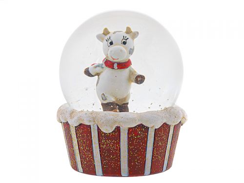 Шар снежный "Новогодняя коровка" 7х7х8см