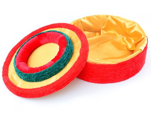 Коробка подарочная круглая с маской зеленой "Красный маскарад"