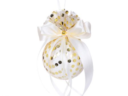 Елочный шар золотой с атласным бантом 8см