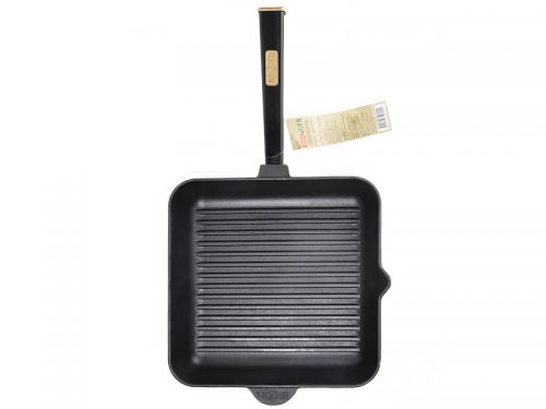 Сковорода чугунная квадратная гриль brizoll 280х280х50 мм с ручкой optima-black