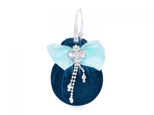 Елочный шар с серебряным цветочком "Бирюзовая подвеска" 8см