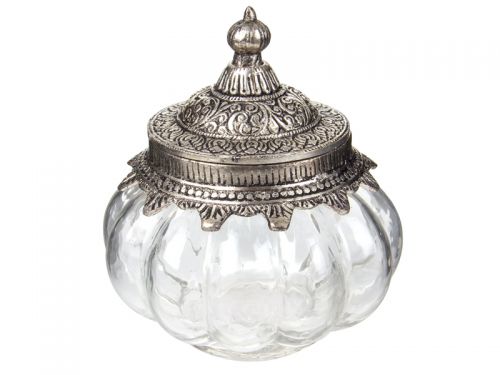 Стекляннаяя декоративная банка с металлической крышкой 14x14см