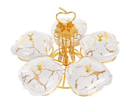 Менажница 5-ти секционная с вилочками на металлической подставке 33см