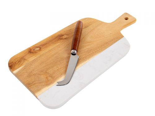 Доска разделочная и нож для сыра  35х17х1 см (дерево/мрамор)