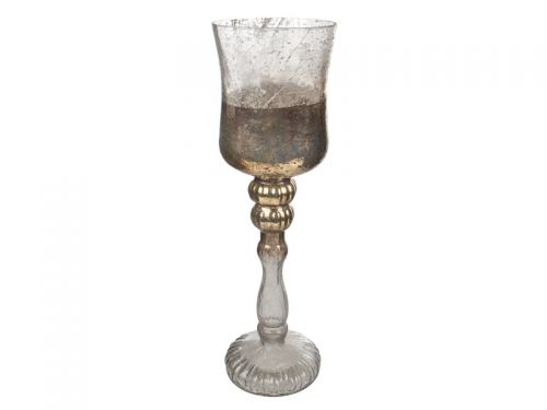 Стеклянный подсвечник декоративный 38x11см серый