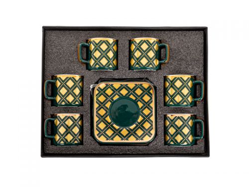 Кофейный сервиз 12 предметов 120мл зеленый с золотом