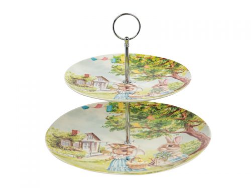 Блюдо для пирожных двухярусное "Кроличьи истории" 26см