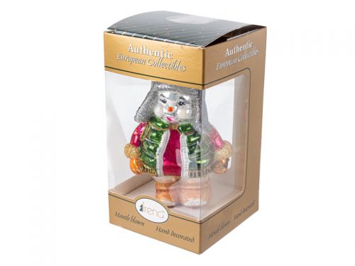 Новогодняя игрушка "Снеговик  в пуховичке"
