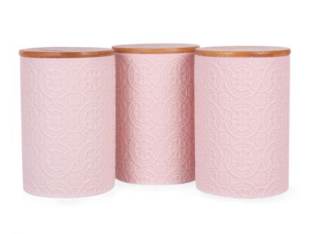 Набор из 3-х банок для сыпучих с бамбуковой крышкой 10х10х15см