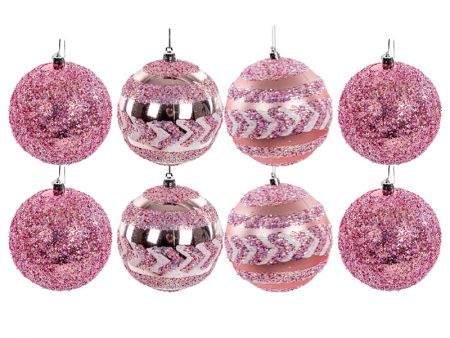 Набор елочных украшений из 8 штук  10 см розовый (пластик)