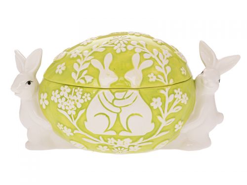 Зеленая керамическая банка для печенья с кроликами 20x12x11 см