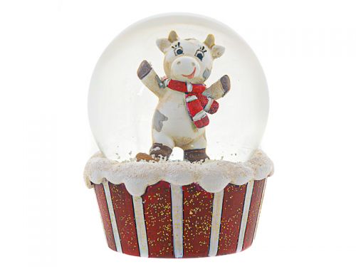 Шар снежный "Новогодняя коровка" 7х7х8см