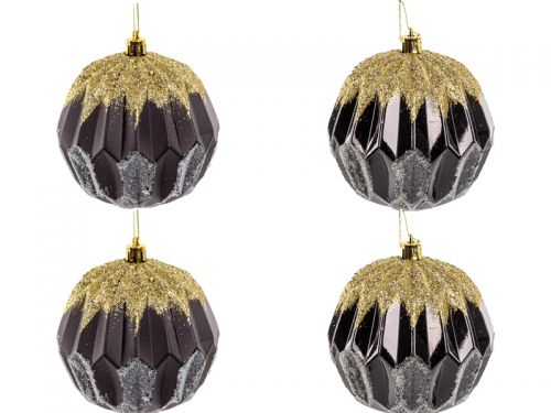 Набор елочных украшений 4 штук  10 см черный с золотом (пластик)