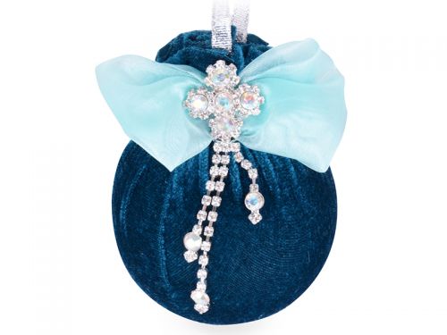 Елочный шар с серебряным цветочком "Бирюзовая подвеска" 8см