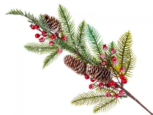 Ветка декоративная хвойная с ягодками 64 см (пластик)