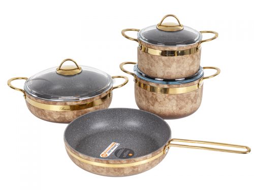 Набор из 4 предметов Brioni "Royal Stone Ti̇gereye Gold" (кастрюля 18 см, 2,5 л/кастрюля  20 см, 3л