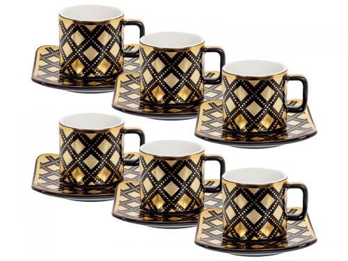 Кофейный сервиз 12 предметов 120мл черный с золотом