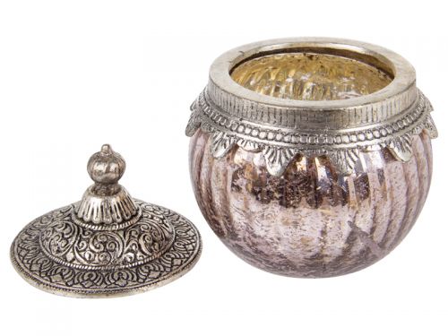 Стеклянная декоративная банка с металлической крышкой 14,5x10см розовая