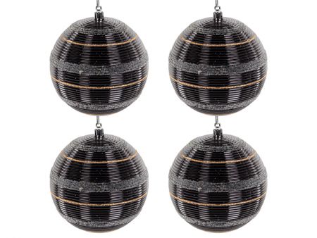 Набор елочных украшений 4 штук  10 см черный с золотом (пластик)