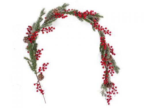 Ветка декоративная хвойная с ягодками 160 см (пластик)