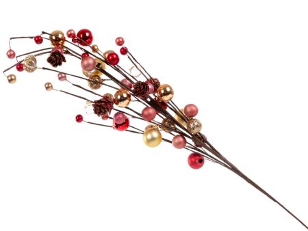 Ветка декоративная 75 см красная с золотом (пластик)