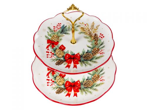 Блюдо для пирожных "Рождественский Венок" двухярусное 24,5 см