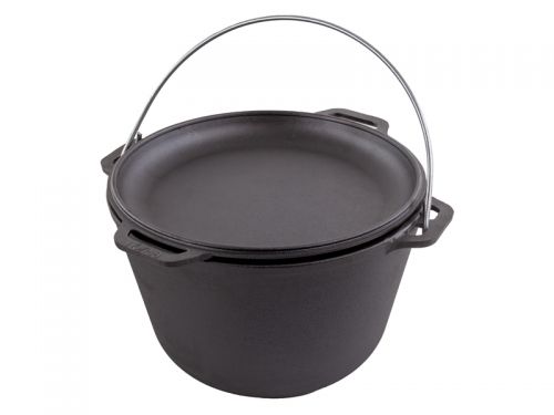 Казан туристический чугунный с чугунной крышкой - сковородой brizoll 8 л туризм