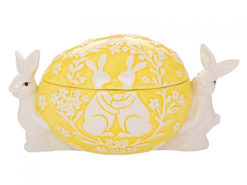 Желтая керамическая банка для печенья с зайками 20x12x11 см