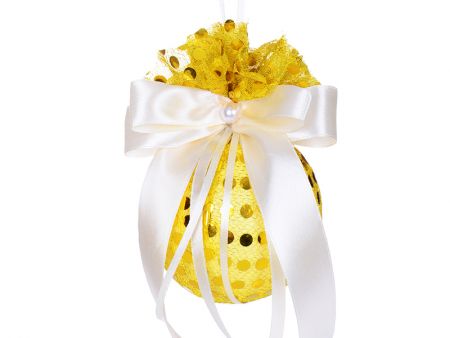 Елочный шар темно золотой с атласным бантом 