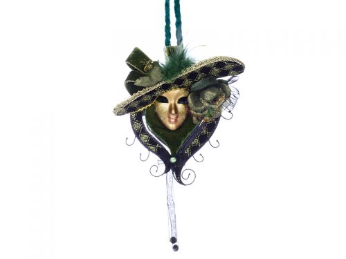 Коробка подарочная круглая с маской зеленой "Красный маскарад"