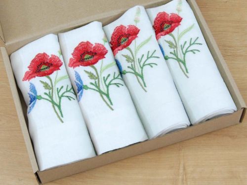 Салфетка "Маки з волошками" 4шт. 40х40 (білий льон ТХ-90) мод.1