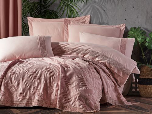 Комплект постельного белья "Freya" пудровый, ранфорс евро 200x220 см+покрывало 240x260 см+4н.50x70 с