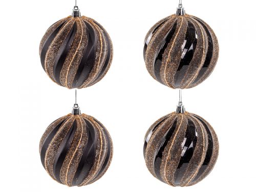 Набор елочных украшений 4 штук  10 см черный с золотом (пластик)