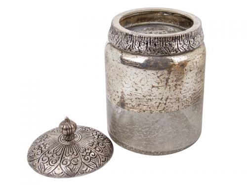 Стеклянная декоративная банка с металлической крышкой 17x10см серая