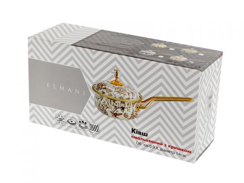 Ковш эмалированный "Sicily" elmani с крышкой, 0,9л, диаметр=14см, длина=31см