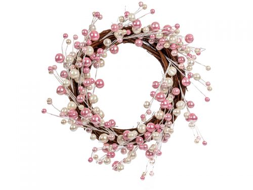 Декоративный венок 40 см розовый (пластик)