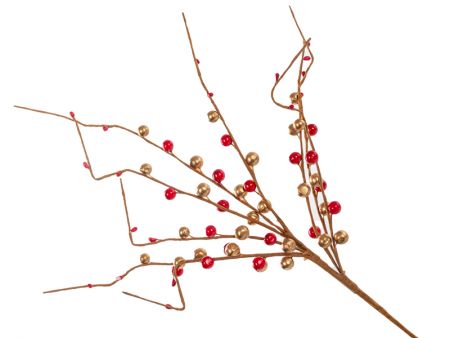 Ветка декоративная 47 см красная с золотом (пластик)